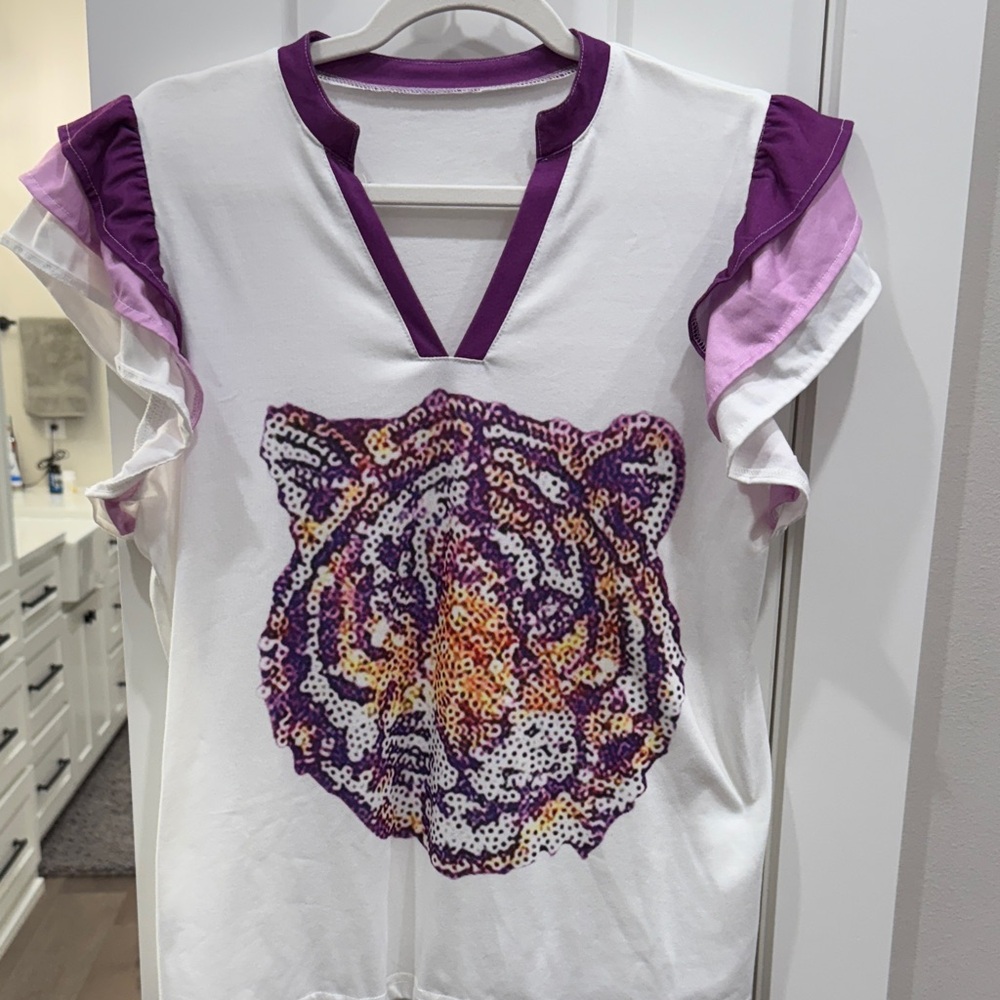White and Purple Tiger Print Top